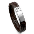 Braided Brown Leather & Stainless Medical Bracelet 7 1/2 In